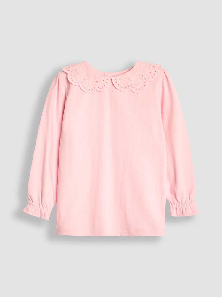 JoJo Maman Bébé Pink Pretty Top With Broderie Collar - Image 1 of 3