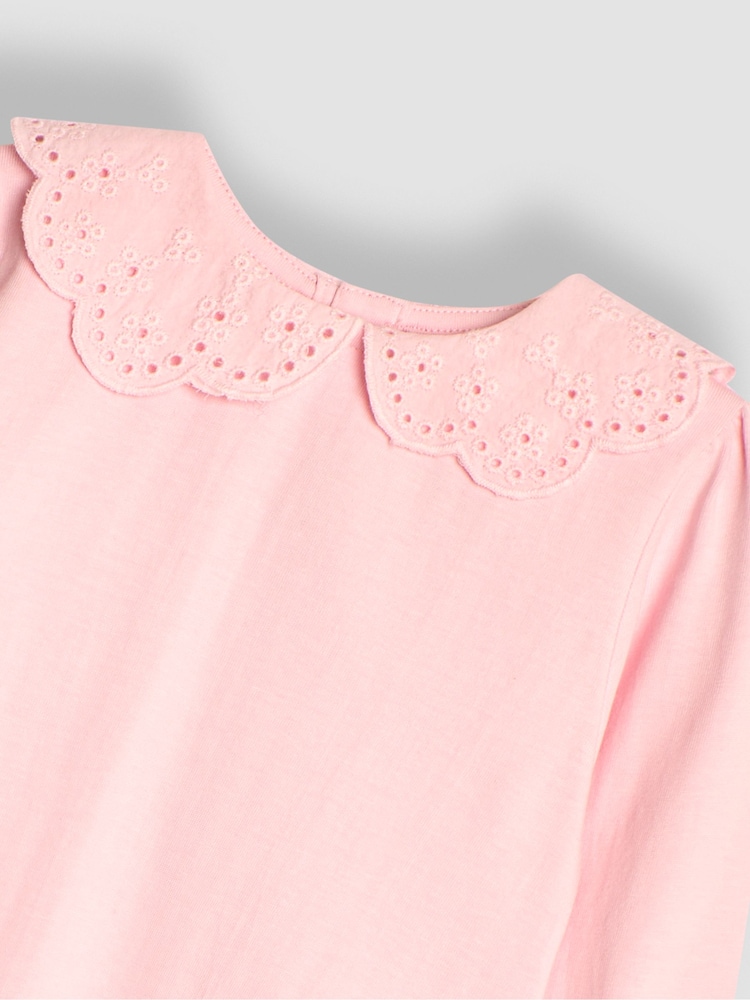 JoJo Maman Bébé Pink Pretty Top With Broderie Collar - Image 3 of 3