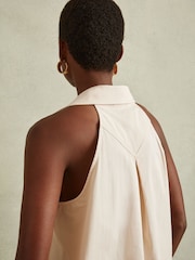 Reiss Neutral Layla Open-Collar Cotton Blend Sleeveless Top - Image 4 of 5