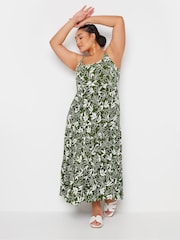 Yours Curve Green Leaf Print Crinkle Tiered Maxi Dress - Image 2 of 5