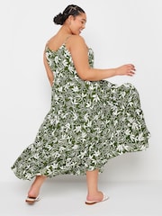 Yours Curve Green Leaf Print Crinkle Tiered Maxi Dress - Image 3 of 5