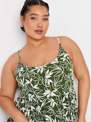 Yours Curve Green Leaf Print Crinkle Tiered Maxi Dress - Image 4 of 5
