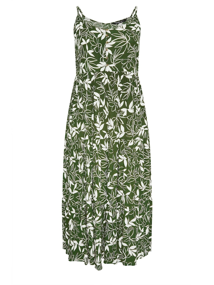 Yours Curve Green Leaf Print Crinkle Tiered Maxi Dress - Image 5 of 5