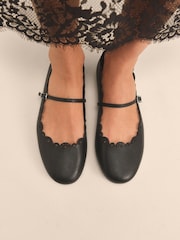Black Tabitha Simmons x Next Elfie Leather Scalloped Mary Jane Shoes - Image 1 of 8