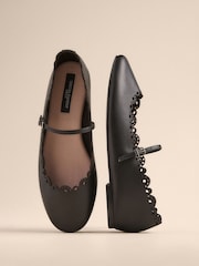 Black Tabitha Simmons x Next Elfie Leather Scalloped Mary Jane Shoes - Image 7 of 8