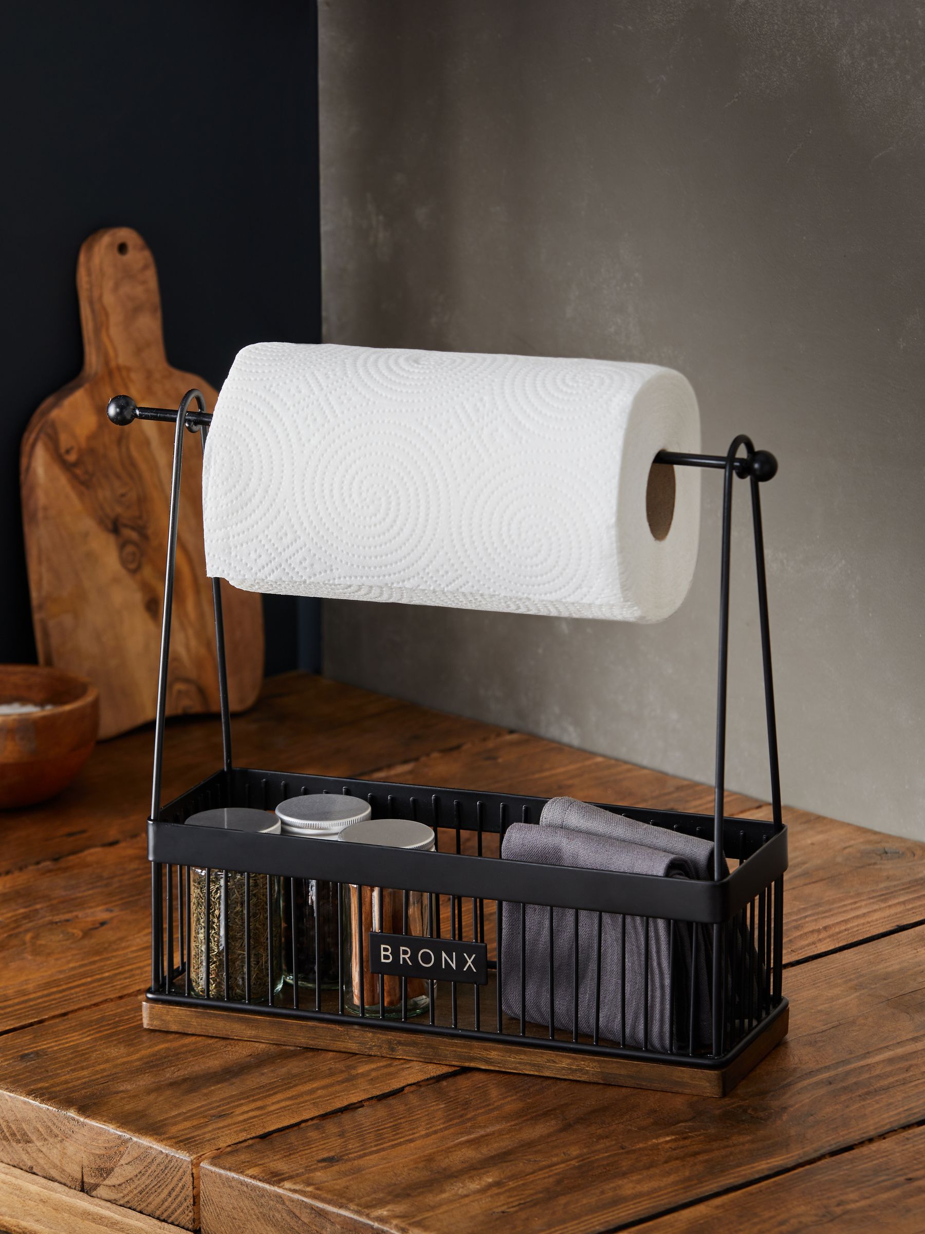 Black Bronx Kitchen Roll Holder Caddy