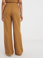 JD Williams Brown Linen Pleated Wide Leg Trousers - Image 2 of 4