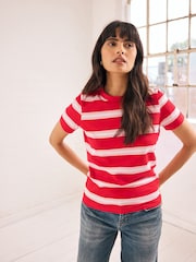 Красный в полоску - Essential Pure 100% Cotton Short Sleeve Crew Neck T-Shirt - Image 1 of 6