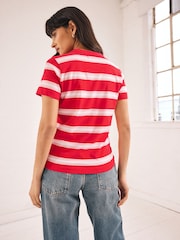 Красный в полоску - Essential Pure 100% Cotton Short Sleeve Crew Neck T-Shirt - Image 3 of 6