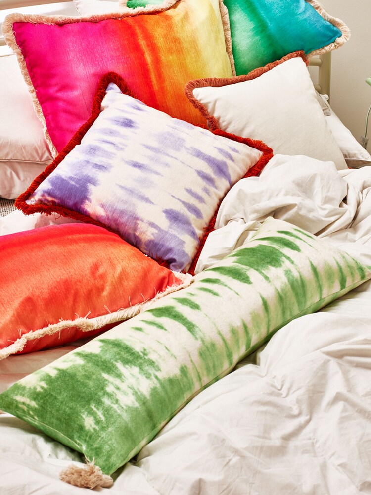 Oliver Bonas Green Solis Tie Dye Chenille Bolster Cushion Cover - Image 1 of 5