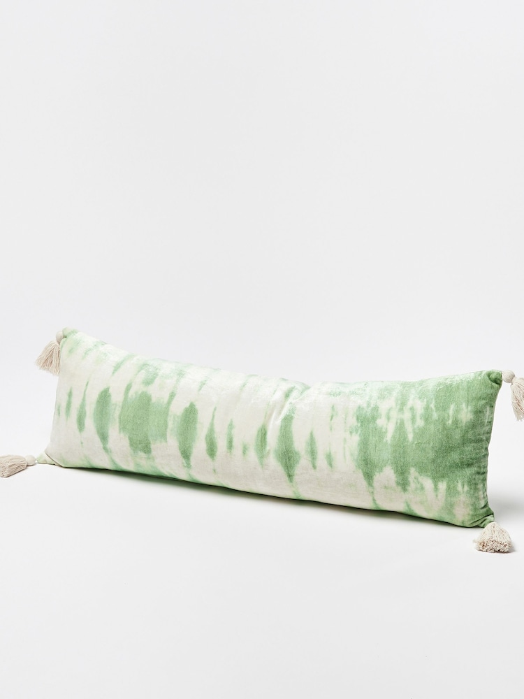 Oliver Bonas Green Solis Tie Dye Chenille Bolster Cushion Cover - Image 2 of 5
