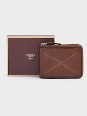 OSPREY LONDON The X Stitch Leather RFID Zip-Round Coin ID Brown Wallet - Image 1 of 7