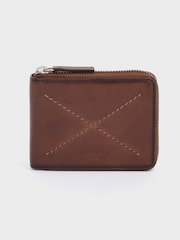 OSPREY LONDON The X Stitch Leather RFID Zip-Round Coin ID Brown Wallet - Image 2 of 7