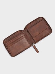 OSPREY LONDON The X Stitch Leather RFID Zip-Round Coin ID Brown Wallet - Image 4 of 7