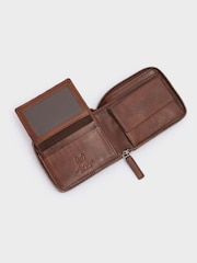 OSPREY LONDON The X Stitch Leather RFID Zip-Round Coin ID Brown Wallet - Image 5 of 7