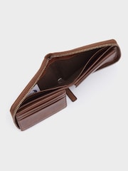 OSPREY LONDON The X Stitch Leather RFID Zip-Round Coin ID Brown Wallet - Image 6 of 7