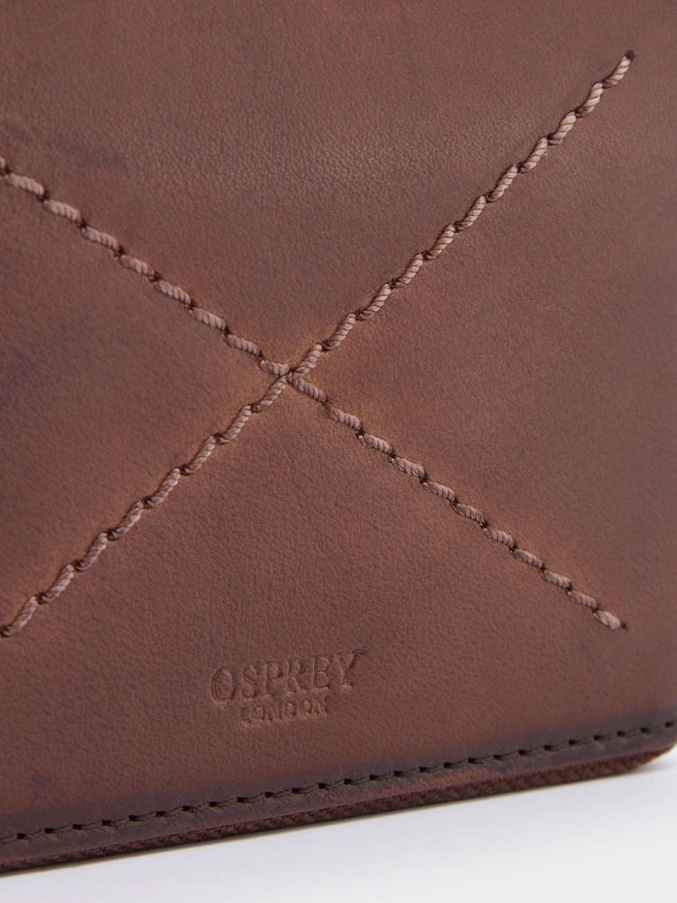 OSPREY LONDON The X Stitch Leather RFID Zip-Round Coin ID Brown Wallet - Image 7 of 7