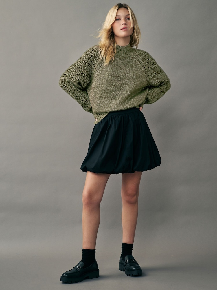 كاكي أخضر - Sparkle High Neck Knitted Jumper - صورة 2 من 8
