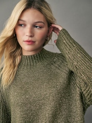 كاكي أخضر - Sparkle High Neck Knitted Jumper - صورة 5 من 8