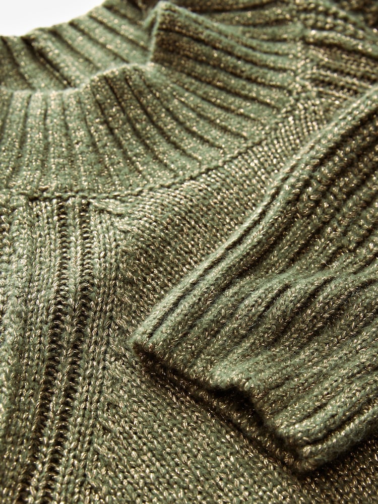كاكي أخضر - Sparkle High Neck Knitted Jumper - صورة 8 من 8