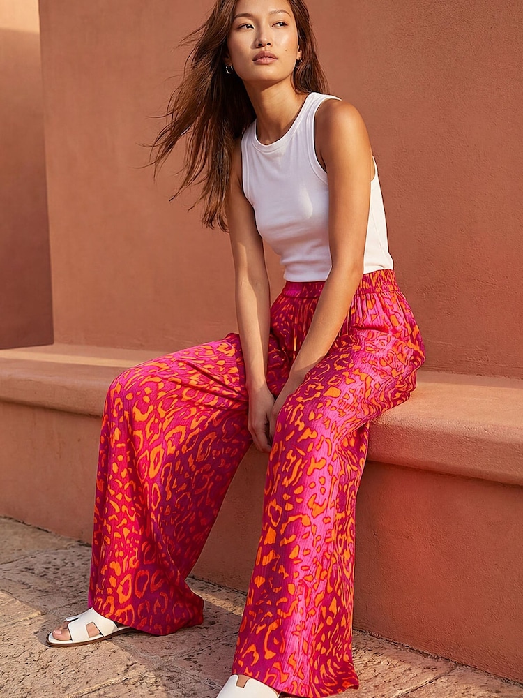 Roman Pink Animal Print Printed Trousers - Image 1 of 4 Roman Pink Animal Print Printed Trousers - Image 1 of 4