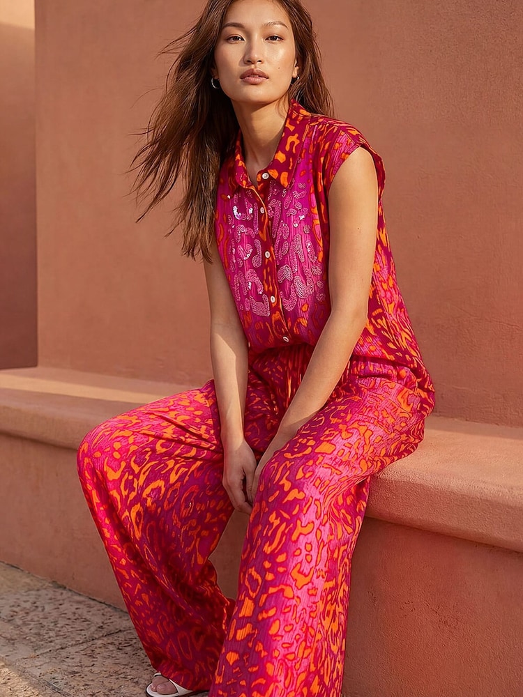Roman Pink Animal Print Printed Trousers - Image 4 of 4 Roman Pink Animal Print Printed Trousers - Image 4 of 4