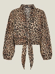 Accessorize Brown Leopard Print Tie Front 100% Cotton Shirt - Image 4 of 4
