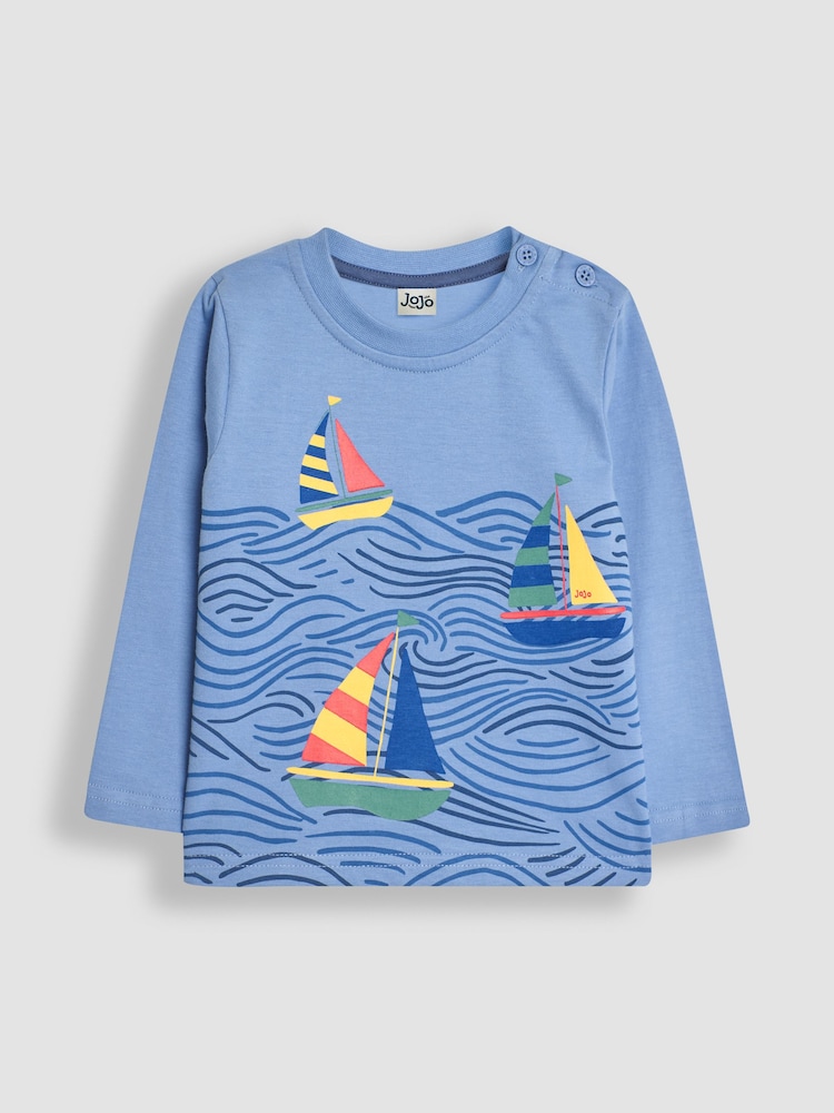 JoJo Maman Bébé Blue Sailboat Printed Top - Image 1 of 3