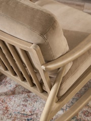 Fine Chenille Sand Natural Light Oak Effect Frame Hampton Rocking Wooden Rocking Chair - Image 2 of 8