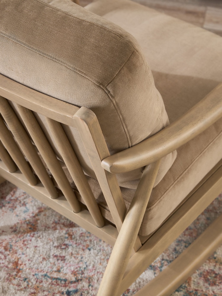 Fine Chenille Sand Natural Light Oak Effect Frame Hampton Rocking Wooden Rocking Chair - Image 2 of 9 Fine Chenille Sand Natural Light Oak Effect Frame Hampton Rocking Wooden Rocking Chair - Image 2 of 9