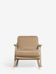 Fine Chenille Sand Natural Light Oak Effect Frame Hampton Rocking Wooden Rocking Chair - Image 3 of 8