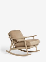 Fine Chenille Sand Natural Light Oak Effect Frame Hampton Rocking Wooden Rocking Chair - Image 5 of 8