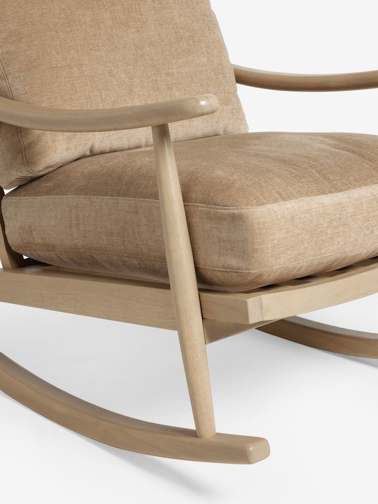 Fine Chenille Sand Natural Light Oak Effect Frame Hampton Rocking Wooden Rocking Chair - Image 8 of 8