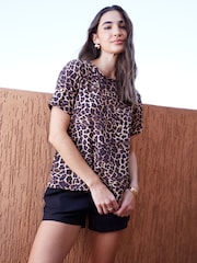 Threadbare Leopard Print Turn Up Cuff Blouse - Image 1 of 5