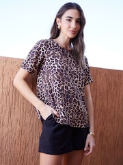Threadbare Leopard Print Turn Up Cuff Blouse - Image 3 of 5