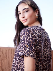Threadbare Leopard Print Turn Up Cuff Blouse - Image 5 of 5