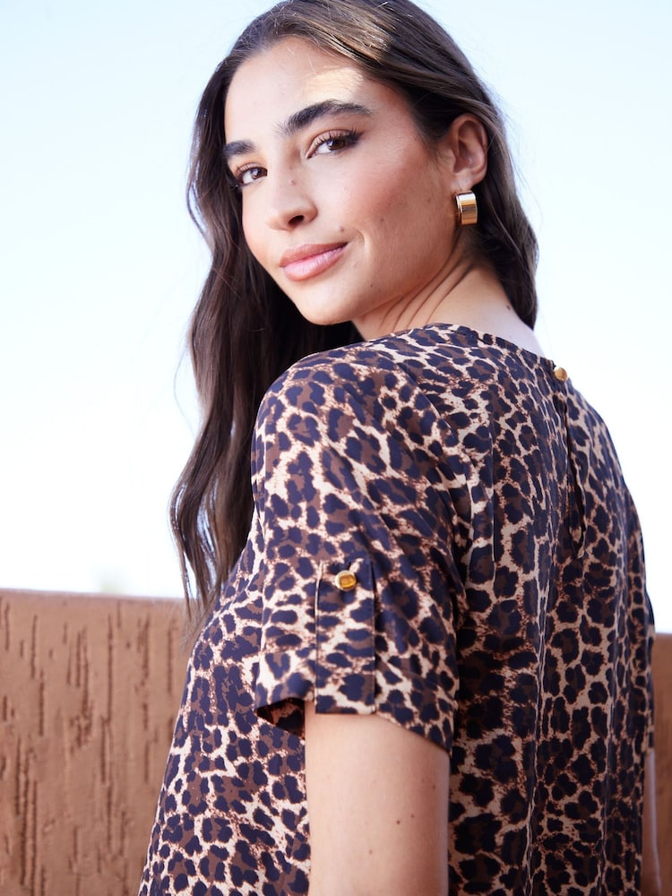 Threadbare Leopard Print Turn Up Cuff Blouse - Image 5 of 5