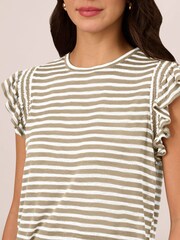 Adrianna Papell Green Ruffle Sleeve Striped Crew Neck Slub T-Shirt - Image 3 of 6