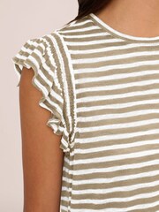 Adrianna Papell Green Ruffle Sleeve Striped Crew Neck Slub T-Shirt - Image 4 of 6
