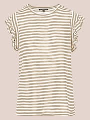 Adrianna Papell Green Ruffle Sleeve Striped Crew Neck Slub T-Shirt - Image 5 of 6