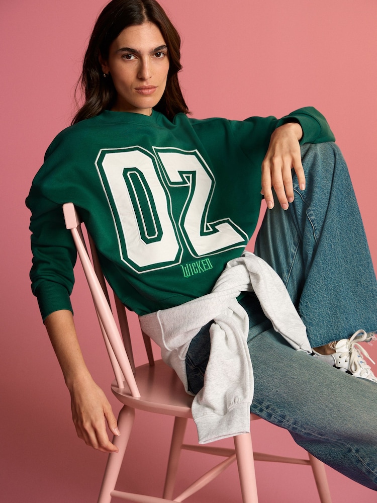Forest Green Official Wicked Movie License Oz Varsity Green Crewneck Sweatshirt - Image 2 of 7