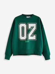 Forest Green Official Wicked Movie License Oz Varsity Green Crewneck Sweatshirt - Image 5 of 7