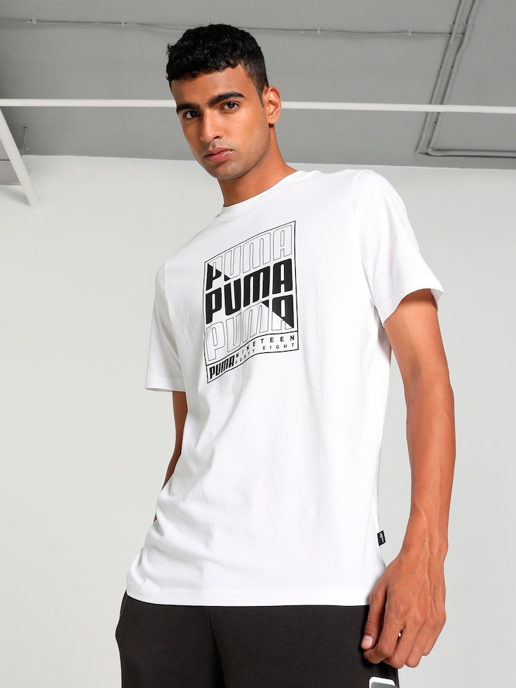 Puma White Mens GRAPHICS Box 100% Cotton T-Shirt - Image 1 of 6