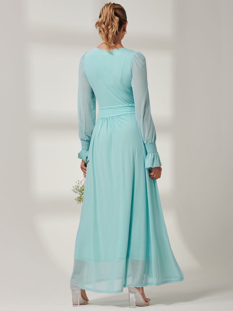 Azul claro - Vestido largo de manga larga de malla Greta de Jolie Moi - Imagen 2 de 6 Azul claro - Vestido largo de manga larga de malla Greta de Jolie Moi - Imagen 2 de 6