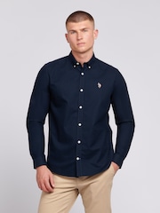 U.S. Polo Assn. Blue Mens 100% Cotton Peached Oxford Shirt - Image 1 of 6