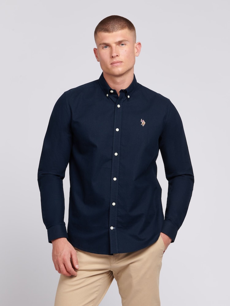 U.S. Polo Assn. Blue Mens 100% Cotton Peached Oxford Shirt - Image 1 of 6