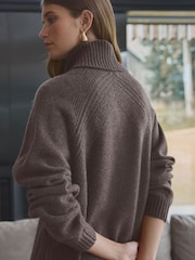 Brown Mole 100% Wool High Roll Neck Short Knitted Jumper Dress - Image 4 of 4