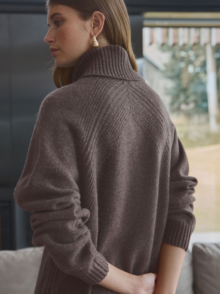 Brown Mole 100% Wool High Roll Neck Short Knitted Jumper Dress - Image 4 of 4