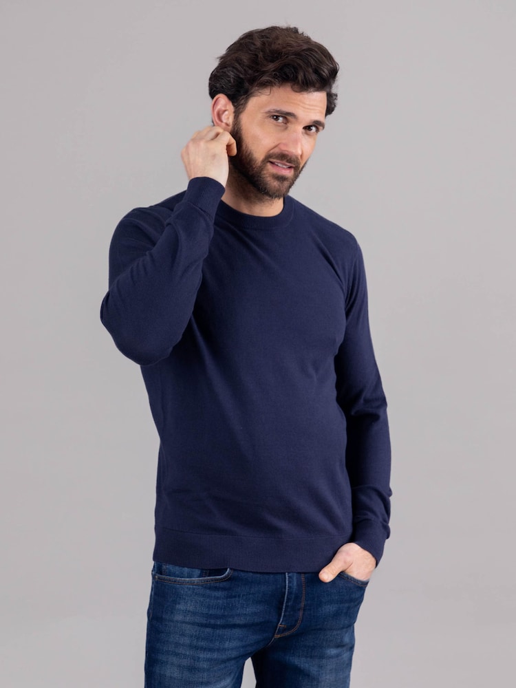 Lakeland Leather Blue Clothing Wilson 100% Cotton Crew Neck Jumper - Image 5 of 5
