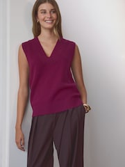 Red Burgundy Premium 100% Lambswool Sleeveless V-Neck Knitted Vest Tank Top - Image 1 of 8